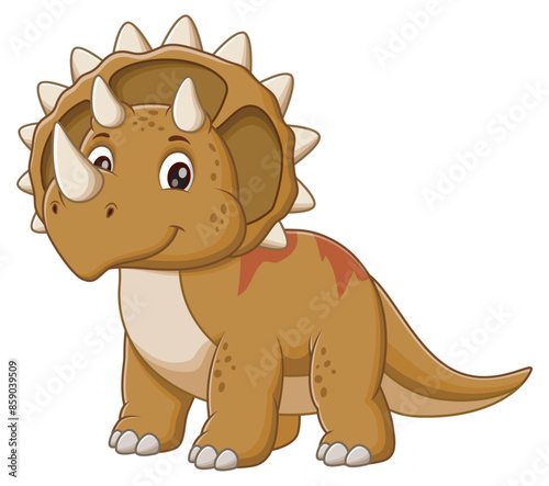 Cute Triceratops Cartoon. Animal Nature Icon Concept Isolated Premium Vector. Vector Illustration