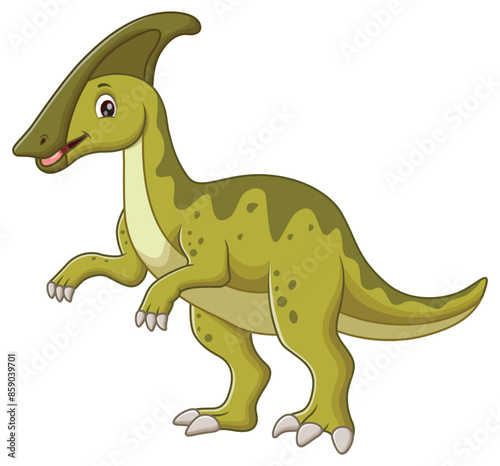 Cute Parasaurolophus Cartoon. Animal Nature Icon Concept Isolated Premium Vector. Vector Illustration