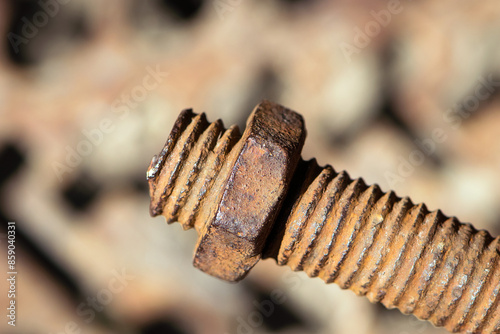 Wallpaper Mural old rusty bolt, iron rod with screw threads. Rusted mechanical components. threaded bolt and nut isolated close up. dismantling concept, difficult to unscrew, non-removable. Torontodigital.ca