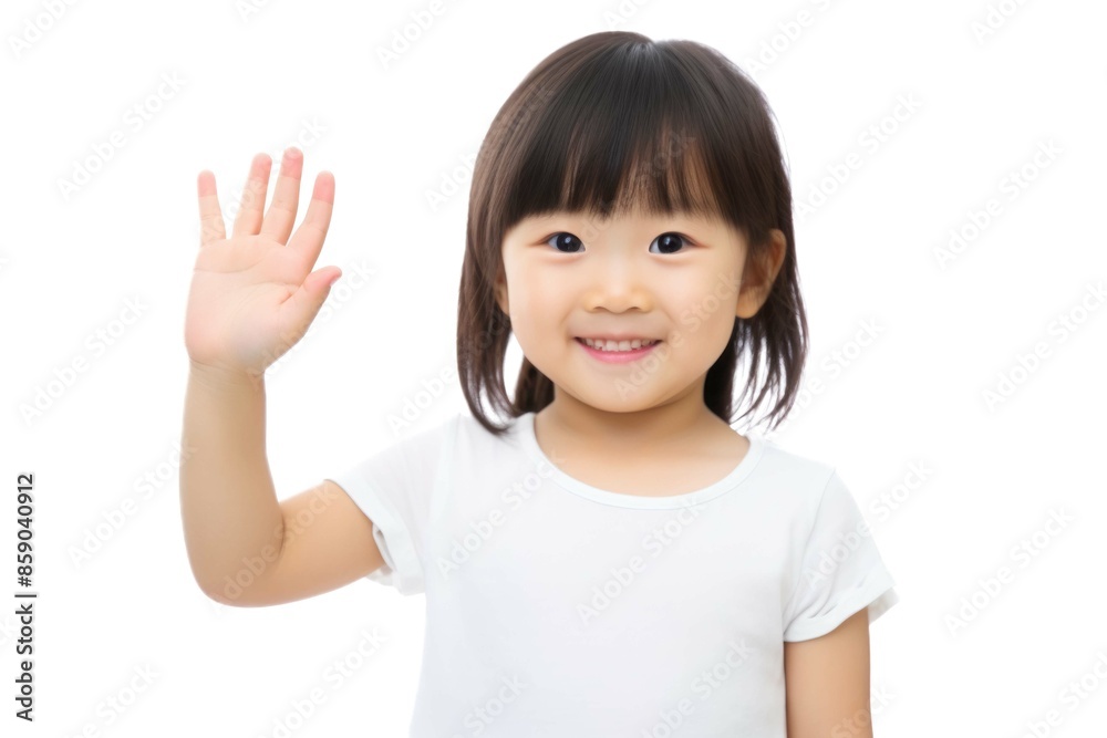 happy smiling child waving his hand isolated on white background happy smiling child waving his hand isolated on white background