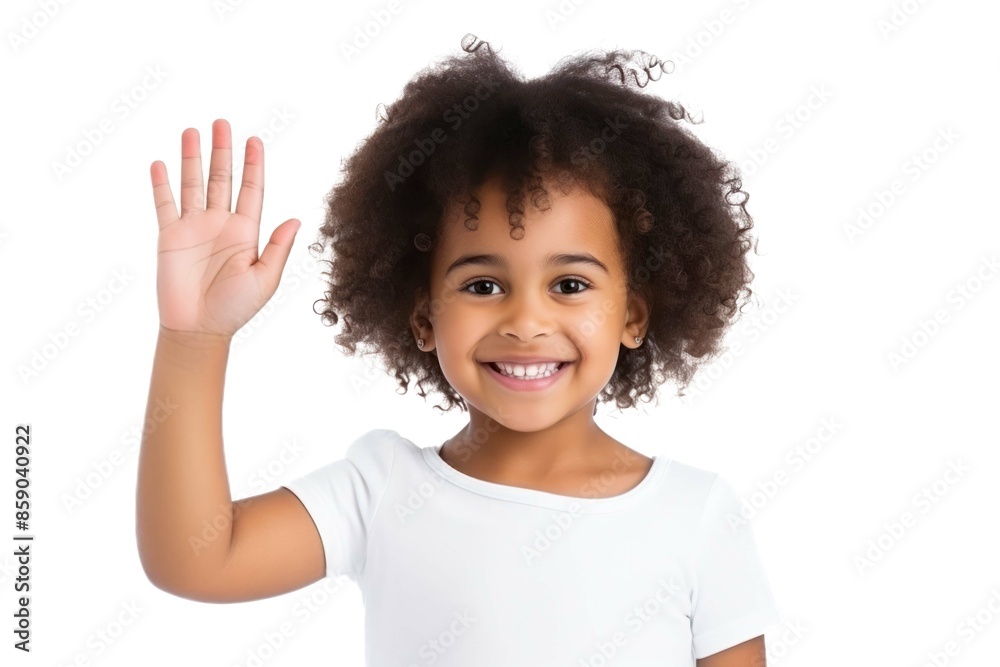 happy smiling child waving his hand isolated on white background happy smiling child waving his hand isolated on white background