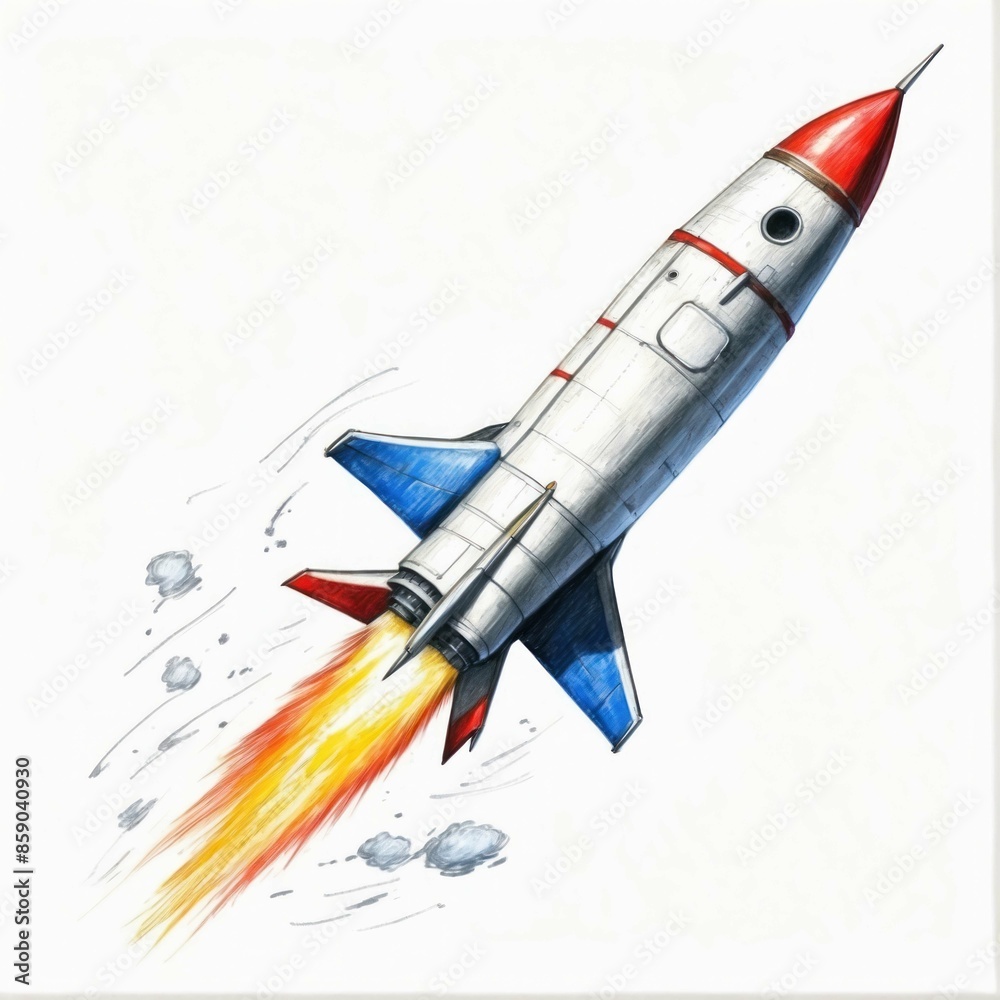 rocket hand drawn in toy cartoon style illustration flat closeup background rocket hand drawn in toy cartoon style illustration flat closeup background