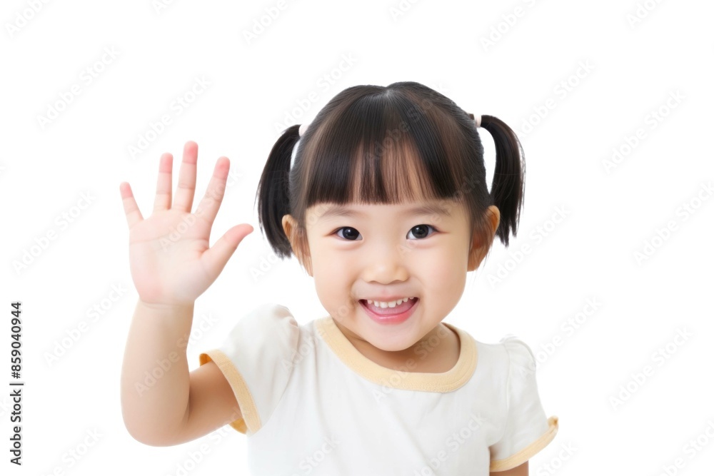 happy smiling child waving his hand isolated on white background happy smiling child waving his hand isolated on white background