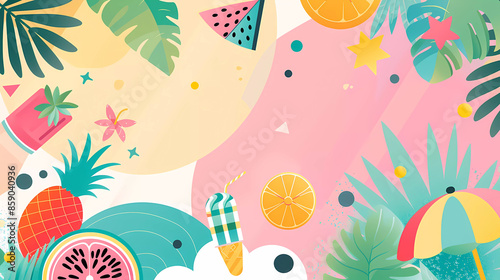 Colorful geometric summer background.poster banner.Summer promotion banner template.