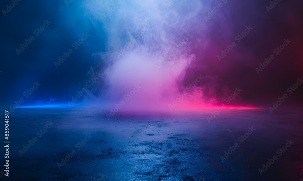 Abstract light in a dark concrete floor with smoke, Generative AI Abstract light in a dark concrete floor with smoke, Generative AI