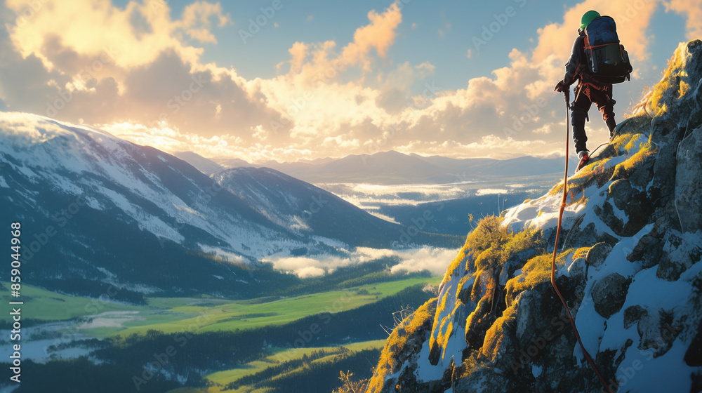 person climbing the hill with a beautiful view person climbing the hill with a beautiful view