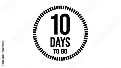 10 days to go, 31 days count 2D animation, motion graphics running numbers counting days, 10 days in a month, ten days left, 4K HD video with black text Transparent video alpha channel.