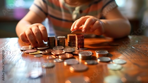 Child Counting Coins on Tab...