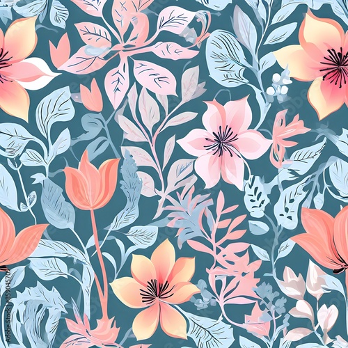 Wallpaper Mural abstract botanical doodle flat design of flowers and leaves Torontodigital.ca