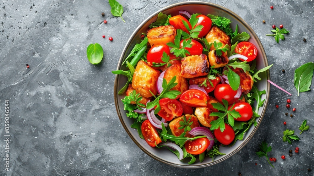 Fresh and Vibrant Salad with Grilled Tofu, Cherry Tomatoes, and Herbs Fresh and Vibrant Salad with Grilled Tofu, Cherry Tomatoes, and Herbs