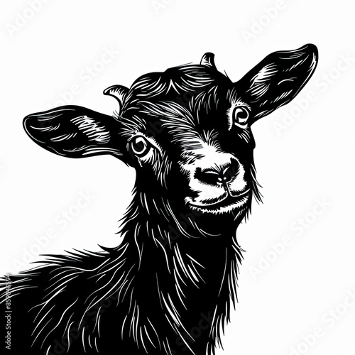 A black and white drawing of a goat looking at the camera © MagnusCort