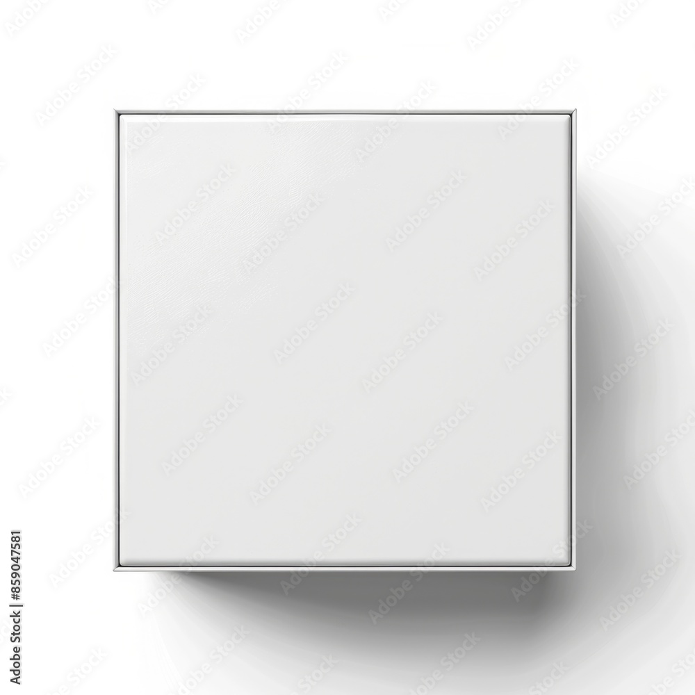 White Square Box. Blank Three-Dimensional Cube from Top Front Side Angle, Isolated on White Background White Square Box. Blank Three-Dimensional Cube from Top Front Side Angle, Isolated on White Background