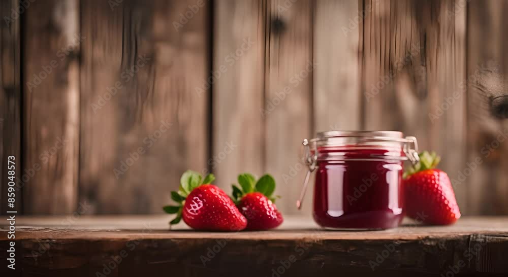 Jar with homemade strawberry jam.