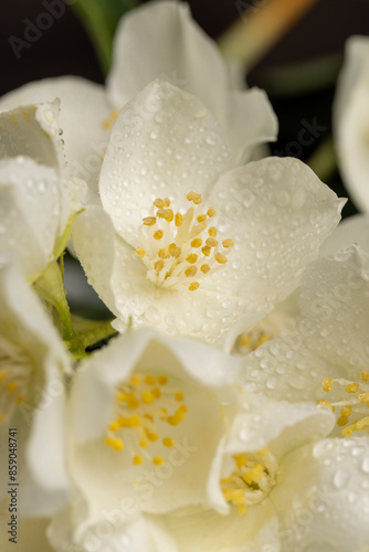 wet white jasmine flowers in the spring season
