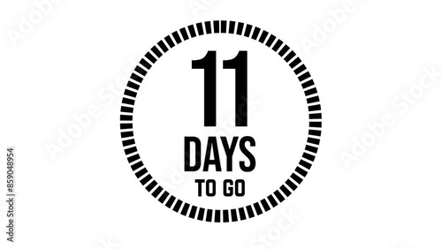 11 days to go, 31 days count 2D animation, motion graphics running numbers counting days, 11 days in a month, eleven days left, 4K HD video with black text Transparent video alpha channel.