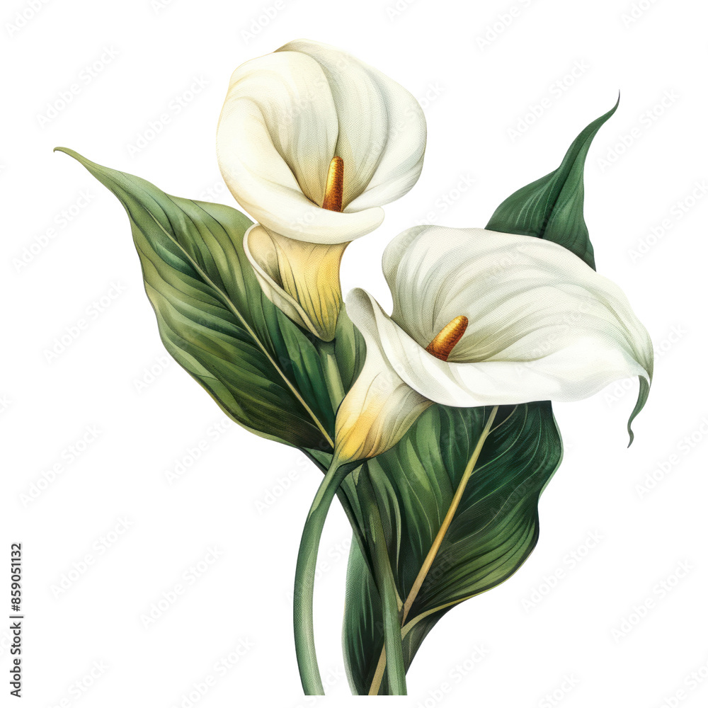 Fototapeta premium A close-up of a beautiful white calla lily flower isolated on a white background