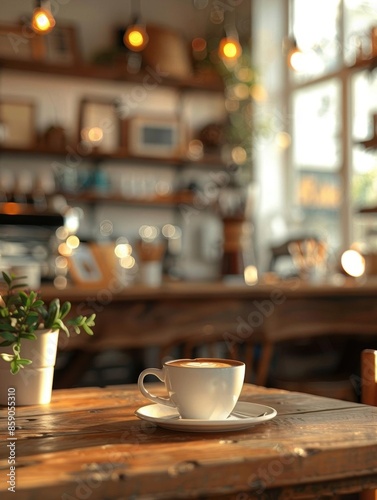 Wallpaper Mural Cozy coffee shop, warm shelf and table setup, bokeh background, inviting atmosphere, medium shot, soft lighting Torontodigital.ca