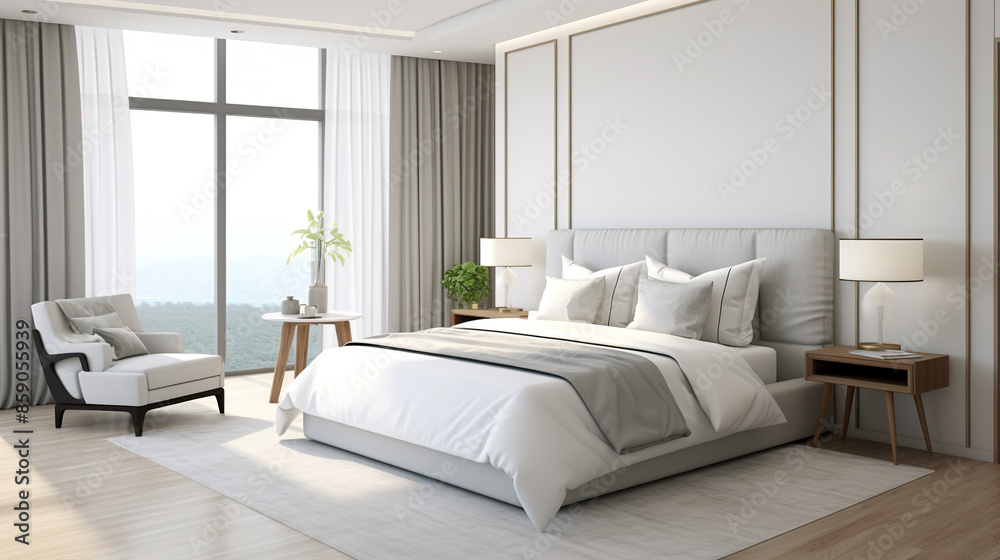 Fototapeta premium luxurious hotel bedroom suite alone against a blank white background