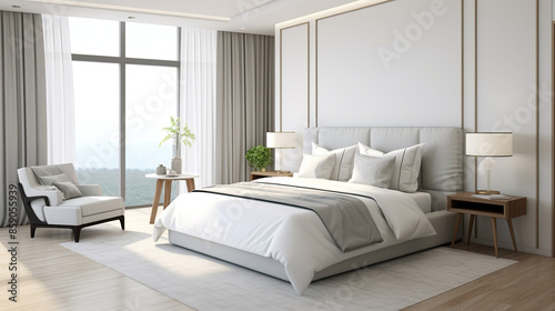 luxurious hotel bedroom suite alone against a blank white background © Dilshad