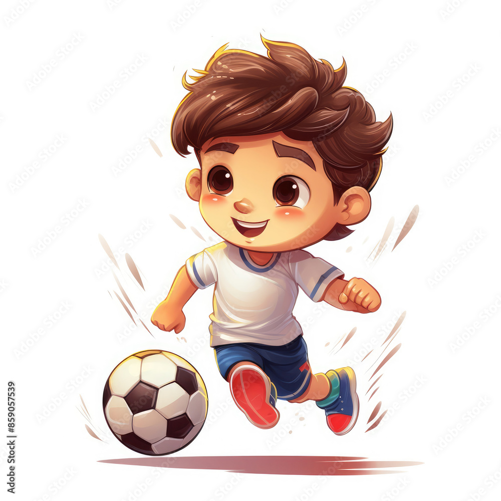 Cute Cartoon Boy Playing Soccer, Generative AI Cute Cartoon Boy Playing Soccer, Generative AI