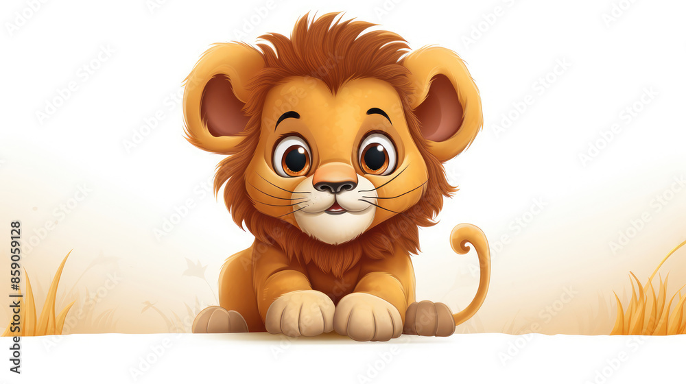 Cute Cartoon Lion Banner, Generative AI