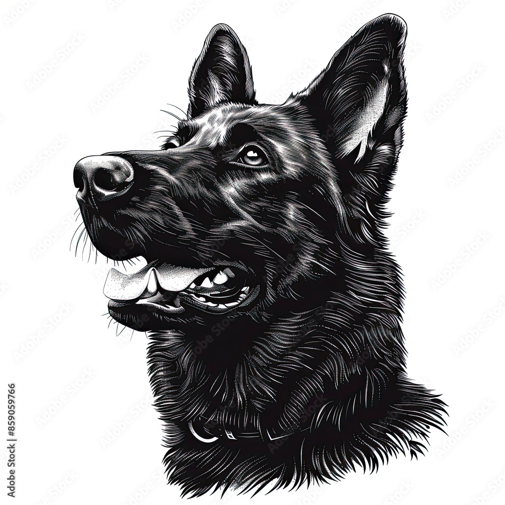 A black and white drawing of a german shepherd dog A black and white drawing of a german shepherd dog