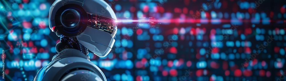 AI chatbots in a virtual chatroom on computer screens advanced interface luminous glow banner with copy space AI chatbots in a virtual chatroom on computer screens advanced interface luminous glow banner with copy space
