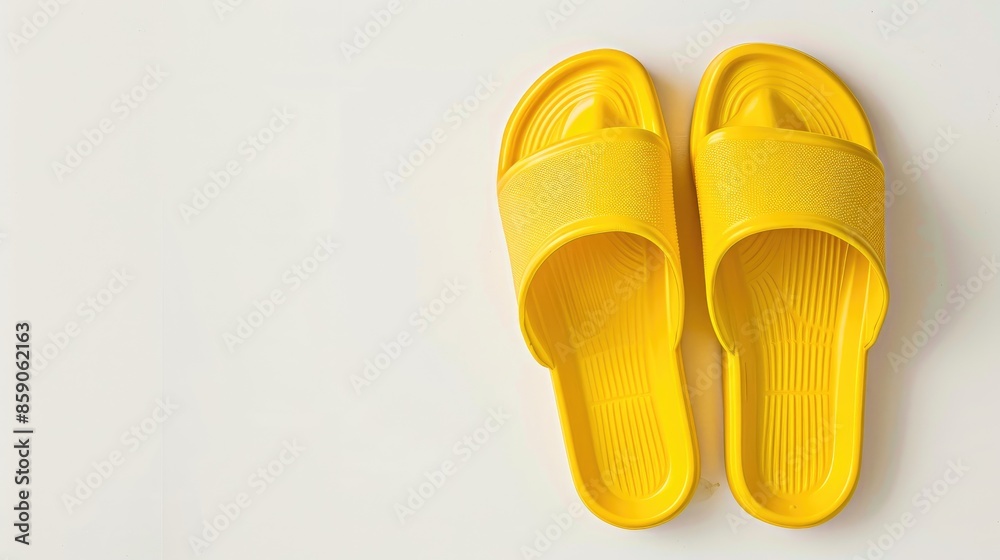 Yellow Rubber Slides on White Background Summer Vacation Theme Top Down View Yellow Rubber Slides on White Background Summer Vacation Theme Top Down View