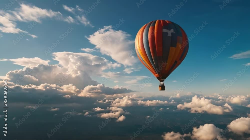 A rainbow coloured hot air balloon rises in a clear cloudy sky travel blue white cloudy full hd 4k video download A rainbow coloured hot air balloon rises in a clear cloudy sky travel blue white cloudy full hd 4k video download