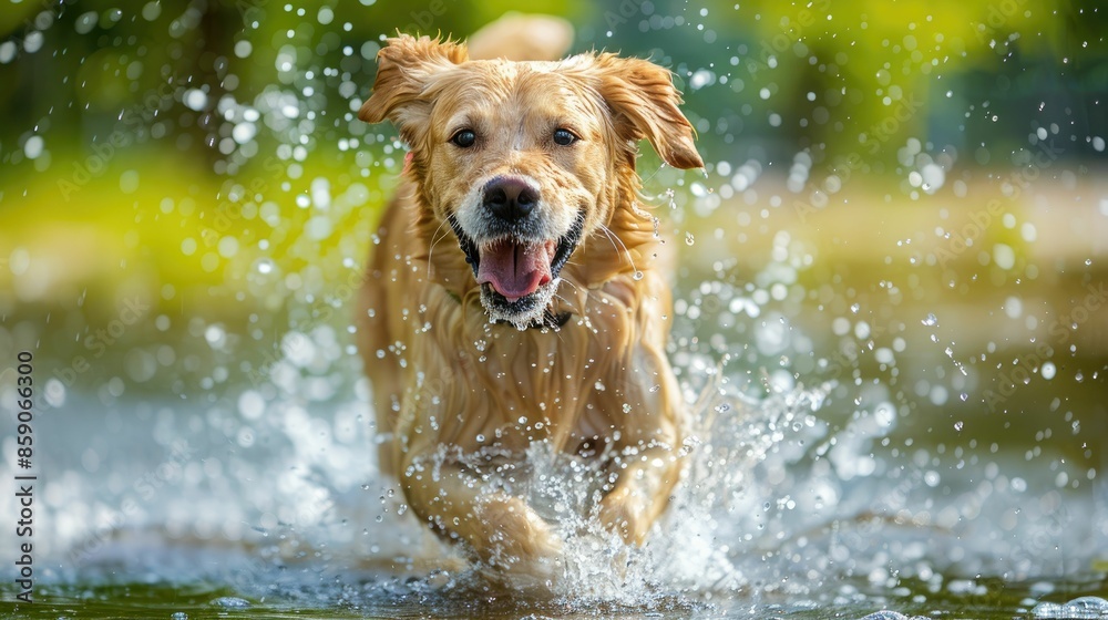 Joyful pet splashing in water to escape the heatwave, capturing the essence of summer fun and coolness Joyful pet splashing in water to escape the heatwave, capturing the essence of summer fun and coolness