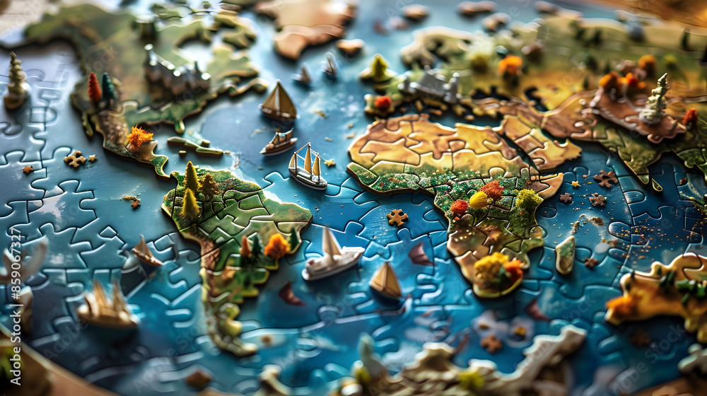 Colorful jigsaw puzzles come together to create a map. Each piece reveals a unique region. and connected to each other The complete map emphasizes the diversity and unity of the various areas. Colorful jigsaw puzzles come together to create a map. Each piece reveals a unique region. and connected to each other The complete map emphasizes the diversity and unity of the various areas.