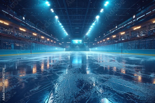 Hockey ice rink sport arena empty field with lights stadium AI Generative
