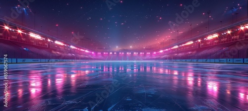 Hockey ice rink sport arena empty field with lights stadium AI Generative © Afeefa_Rehman