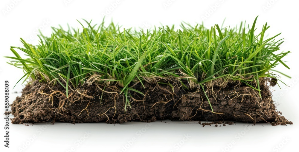 Green meadow grass with roots in black soil isolated on transparent background Green meadow grass with roots in black soil isolated on transparent background