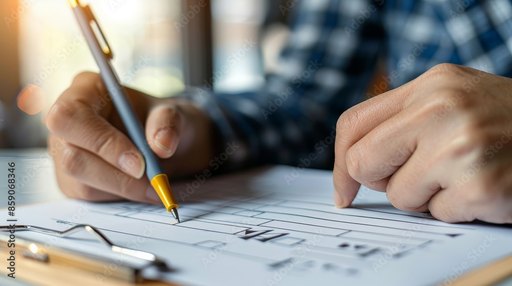 Close-Up of Hands Filling Out a Form - A person's hand with a pen fills out a form on a clipboard, with another hand pointing at the document. Close-Up of Hands Filling Out a Form - A person's hand with a pen fills out a form on a clipboard, with another hand pointing at the document.