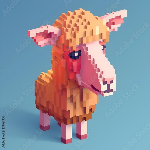 Cute 3D Isometric Pixel Art Animal Figure on Colorful Background photo