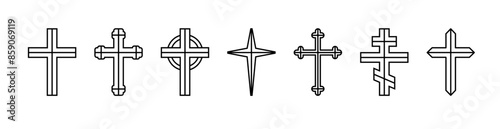 Divided cross set, silhouette of religious Christian symbol, icon shape collection