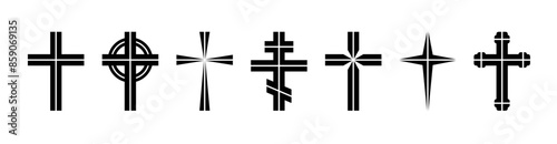 Divided cross set, silhouette of religious Christian symbol, icon shape collection