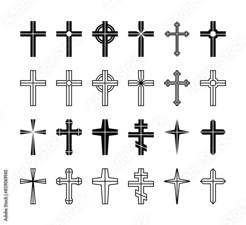 Divided cross set, silhouette of religious Christian symbol, icon shape collection