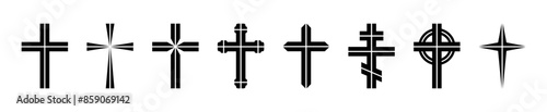 Divided cross set, silhouette of religious Christian symbol, icon shape collection