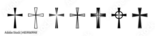 Thin cross set, silhouette of religious Christian symbol, icon shape collection