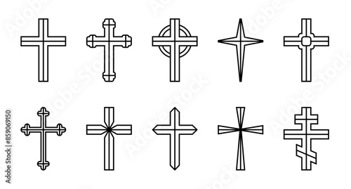 Divided cross set, silhouette of religious Christian symbol, icon shape collection