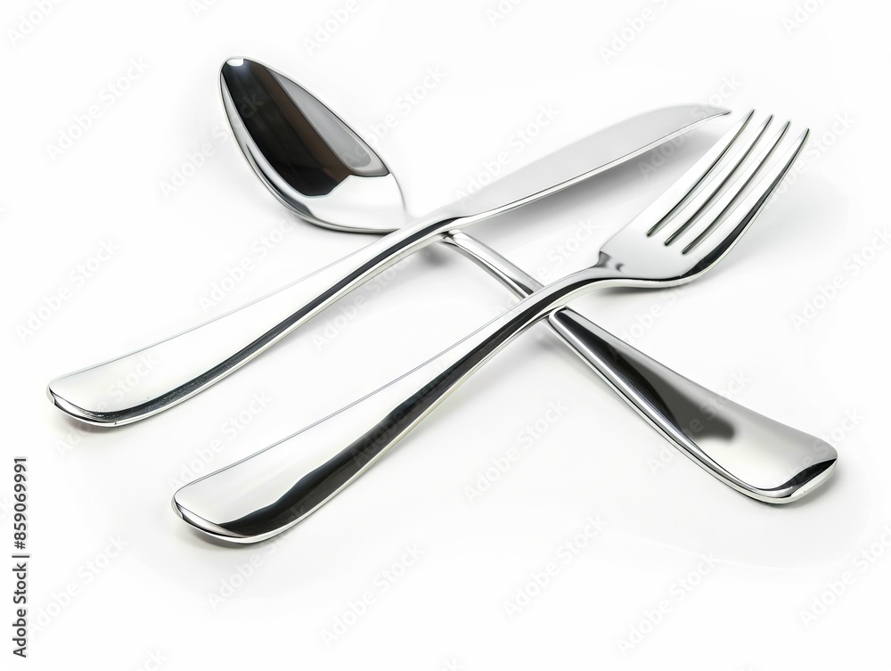 Two silver forks and spoons on a white background. Two silver forks and spoons on a white background.