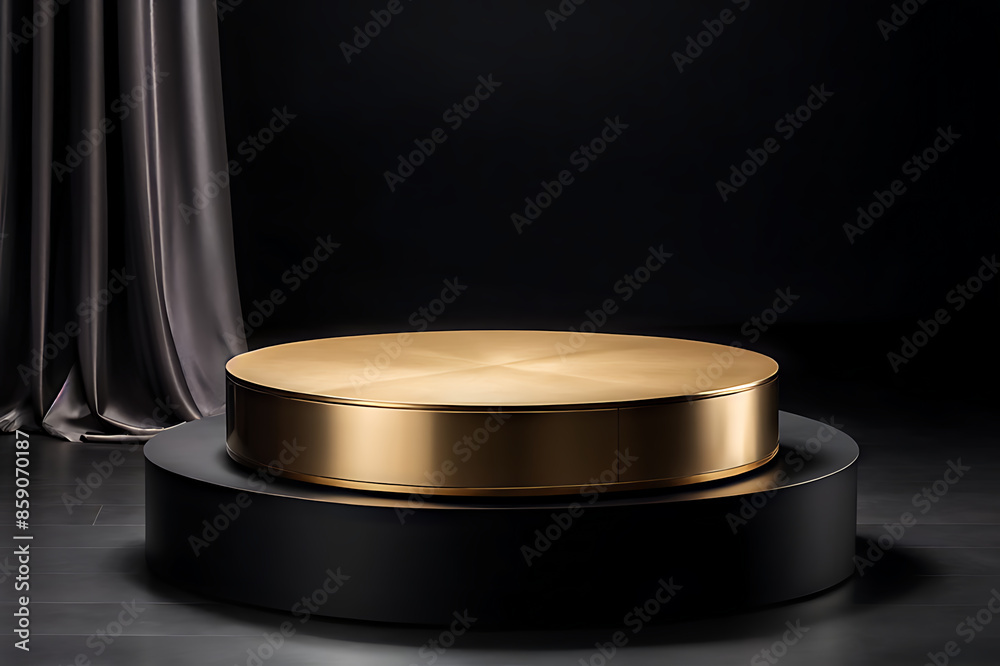 Gold black podium background 3D golden product line stage dark platform wave display. Design podium black luxury gold light scene pedestal presentation showcase event beauty object cosmetic sale Gold black podium background 3D golden product line stage dark platform wave display. Design podium black luxury gold light scene pedestal presentation showcase event beauty object cosmetic sale