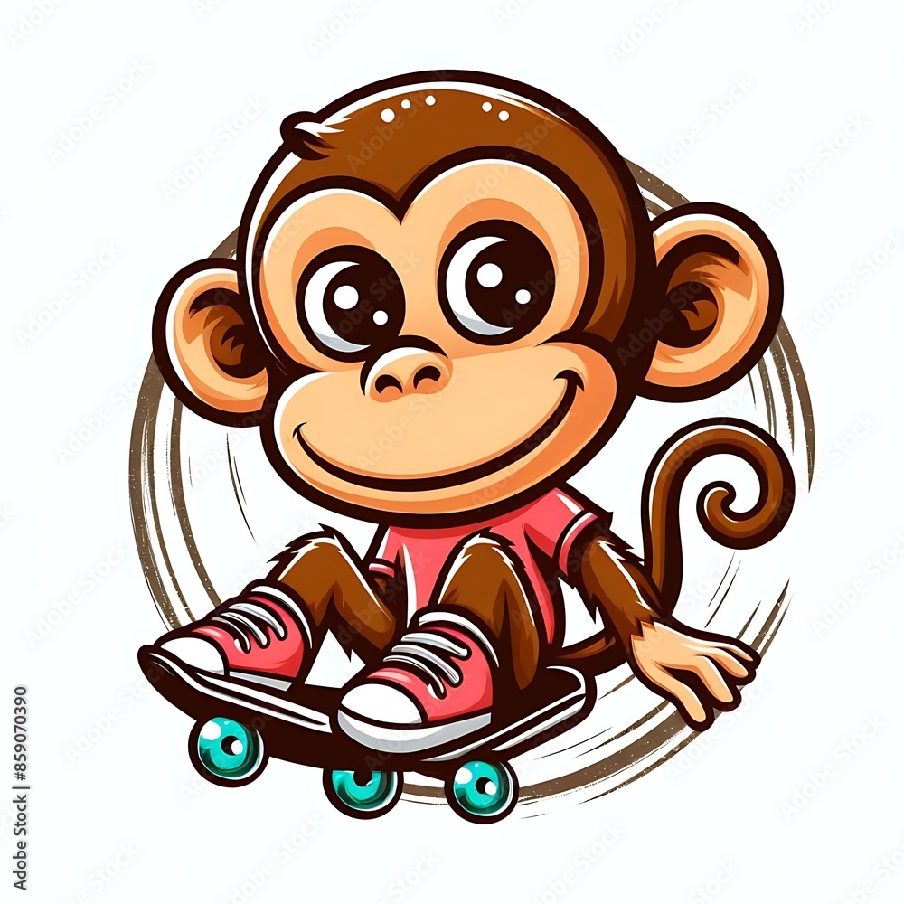 Obraz premium A cartoon monkey design colours graphic riding a skateboard unique professional.