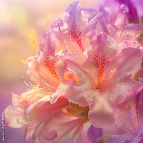 A close up of a pink flower with purple petals. photo