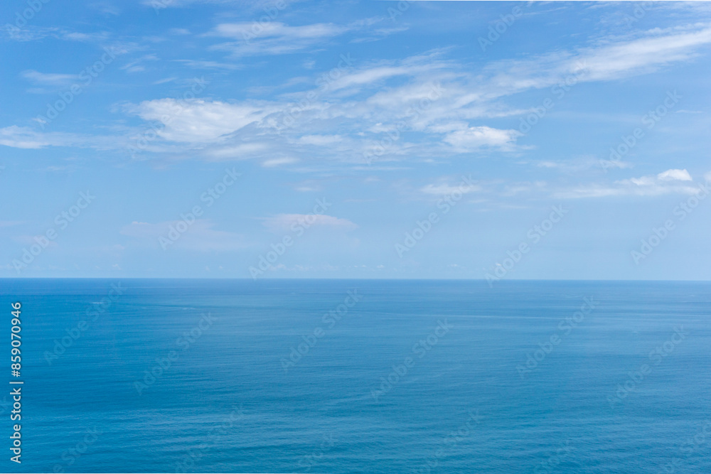 Ocean landscape view from Geurutee mountain in Aceh Jaya, Indonesia. Beautiful seascape and small islands in Aceh.