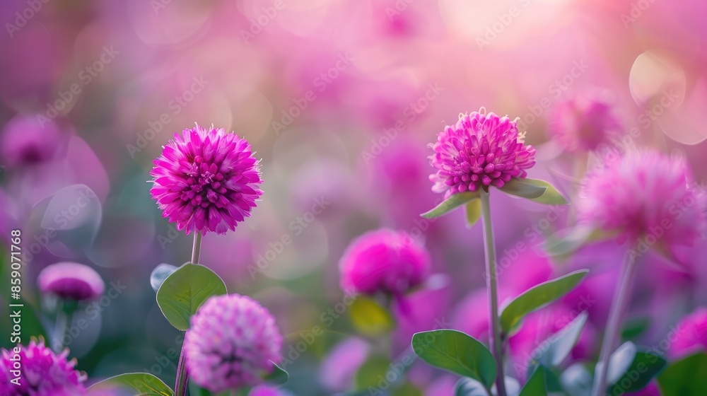 Selective focus on globe amaranth or pink blooms in spring Selective focus on globe amaranth or pink blooms in spring