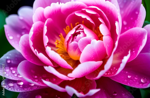 Lovely delicate pink peony flower in raindrops,dew