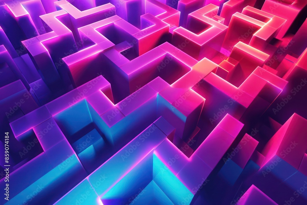 A 3D abstract background featuring a labyrinth of neon-colored geometric shapes, with a play of light and shadow creating a sense of depth and dimension, as if taken by an HD camera A 3D abstract background featuring a labyrinth of neon-colored geometric shapes, with a play of light and shadow creating a sense of depth and dimension, as if taken by an HD camera